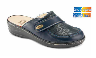 BLU PANTOFOLE CIABATTE DONNA TIGLIO 3714 BLU PLANTARE ESTRAIBILE IN VERA PELLE 