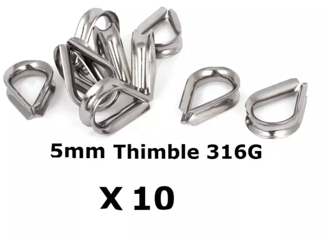 10 x Wire Rope Thimbles for 5mm Stainless Steel G316 Balustrading MARINE DIY