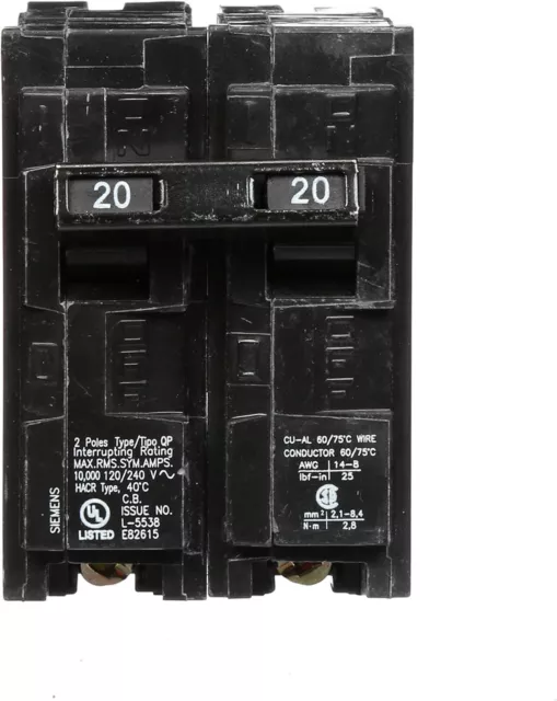 Siemens -HI Q220 20-Amp Double Pole Type QP Circuit Breaker 20 Amp, black 2