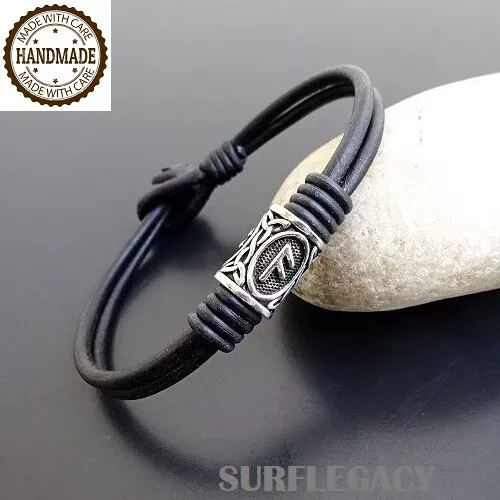 Bracciale vichingo con runa Norse rune leather bracelet viking jewelry