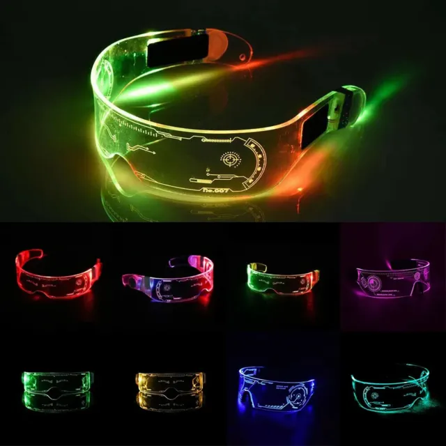 Gafas de visera con lentes transparentes 7 colores luz LED Cyberpunk Fiesta rave