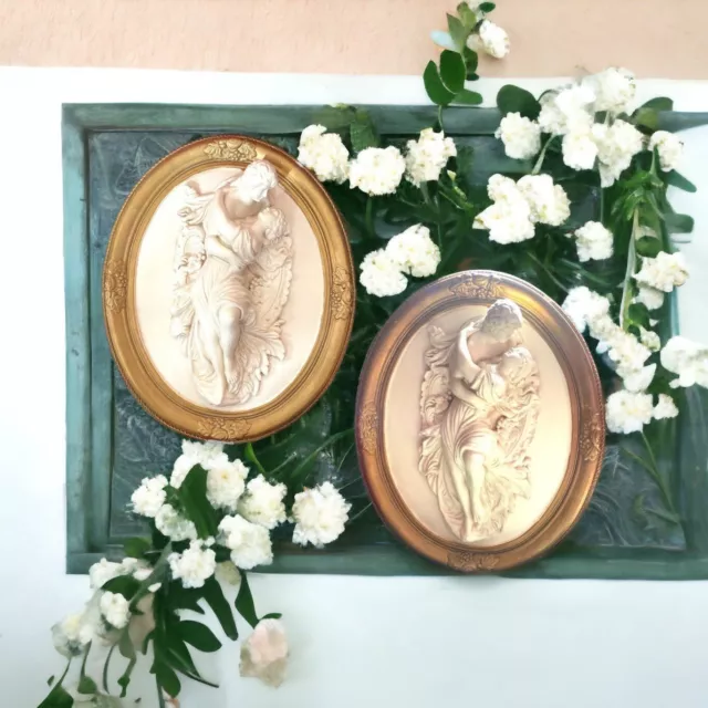 Vintage Pair Classical Roman Wall Art 3D Bisque Style Plaques Couple/Lovers