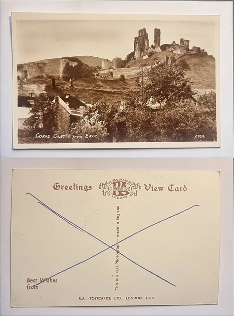 Corfe Castle Postcard C1950 Real Photograph Village & Ruins From The East Dorset