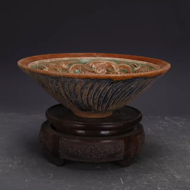 6.4"China antique the tang dynasty Tang Sancai  Flower and Bird Bamboo Hat Bowl
