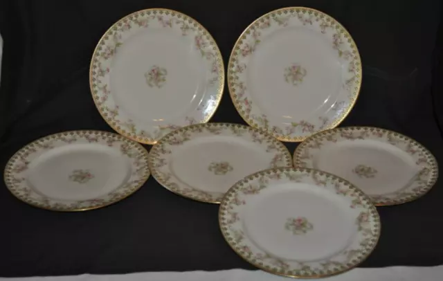 Set 6 Haviland Limoges France Schleiger Pink Flowers Gold Trim 8.75" Plate #525B