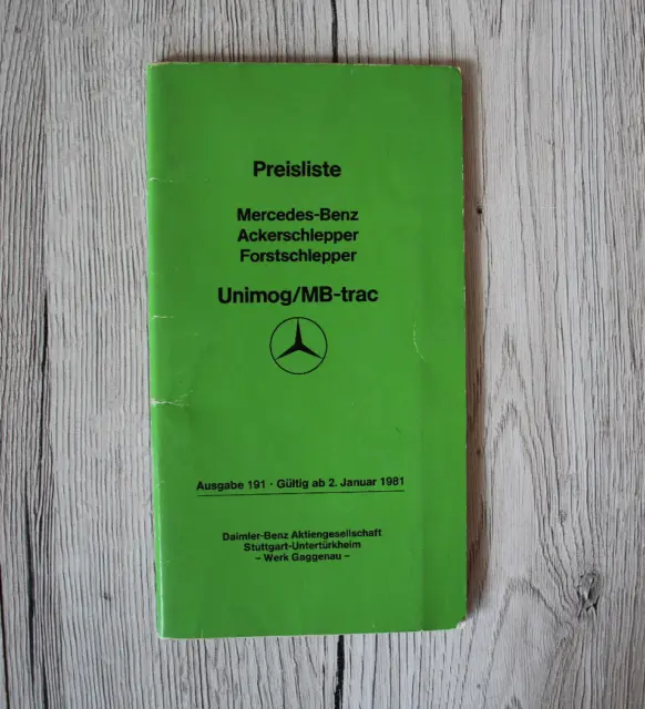 Original Mercedes-Benz Preisliste Unimog / MB-trac