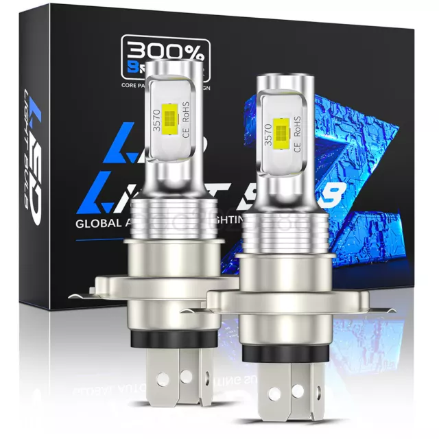 2X H4 Led Xenon Lamp White 6000K Car High Low Beam Headlight Superbright Bulb