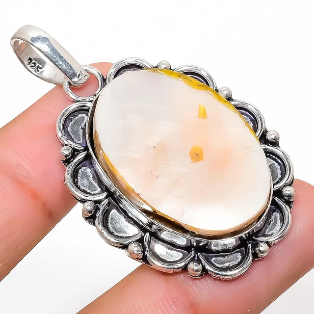 Mother Of Pearl Gemstone Handmade 925 Sterling Silver Jewelry Pendant 2.09"