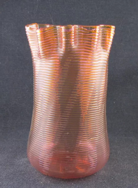 1880S Bohemian English Art Glass Threaded Vase Pink Orange Jewel Free Shipping