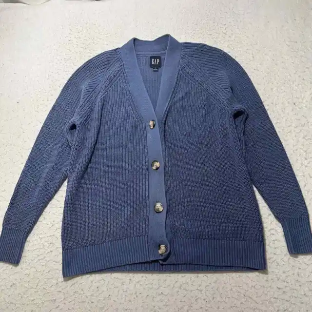 GAP Women's Large Cardigan Navy Blue Button Down Heavyweight V-Neck Sweater