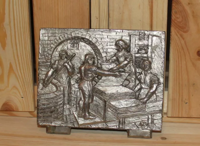 Vintage expressionist hand made metal plaque printing house
