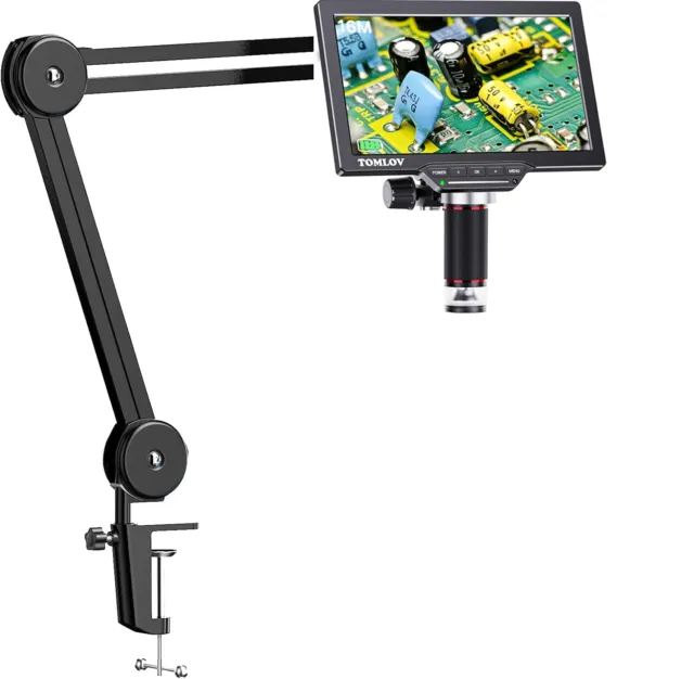 TOMLOV HDMI Digital Video Microscope 1200X 144 Ring Light Flexible Arm Soldering