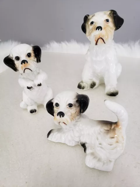 Vintage Ceramic Schnauzer Terrier Dog Figure Japan MCM lot set 3 decor grandma