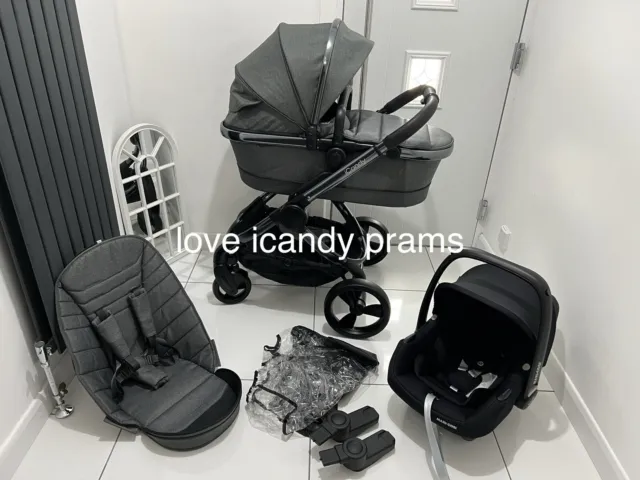 iCandy Peach 6  🖤Dark grey Twill travel System & New Car Seat 🙌