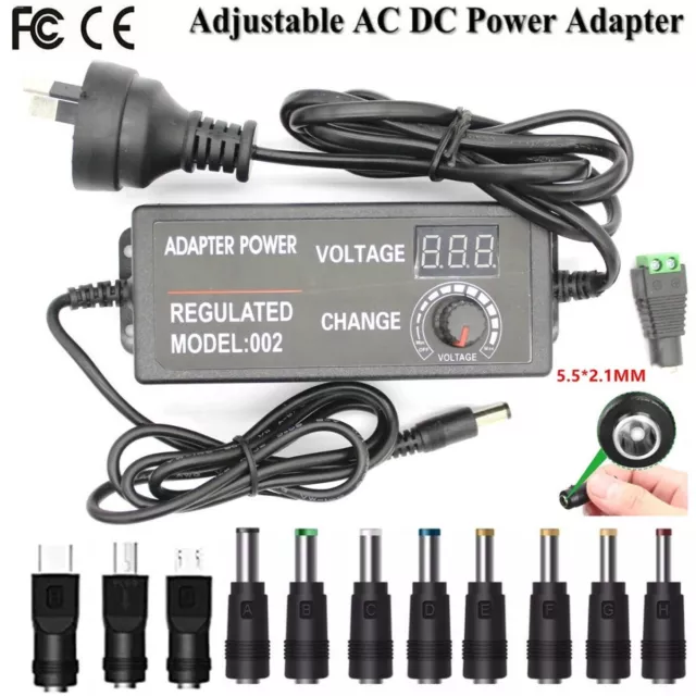 Adjustable Voltage Power Supply Adapter AC To DC 3V-24V Charger Switch &11Tips