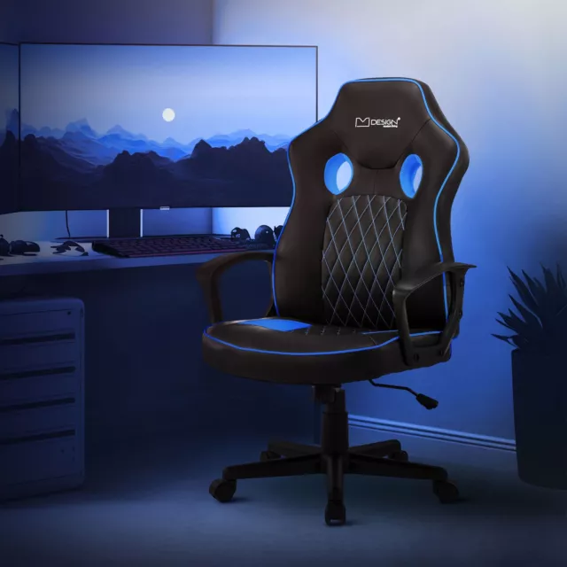 Chaise de jeu ergonomique fauteuil de bureau pivotante et réglable noir-bleu