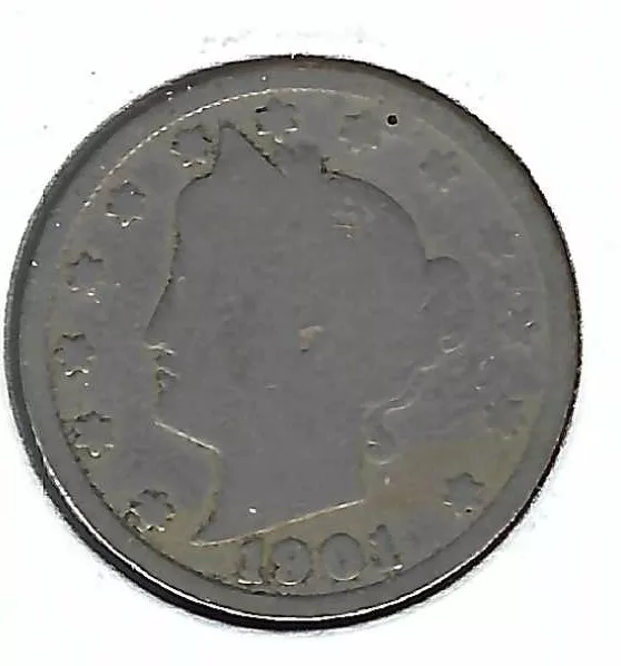 1901 Circulated Liberty Nickel Five Cent Coin!