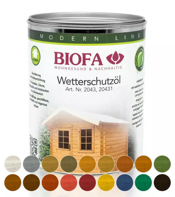 BIOFA Wetterschutzöl farbig 20431 1L Holzschutzlasur für Außen