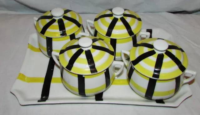 4 Pots A Creme 1 Plateau Porcelaine De Limoges Service A Creme Art Deco