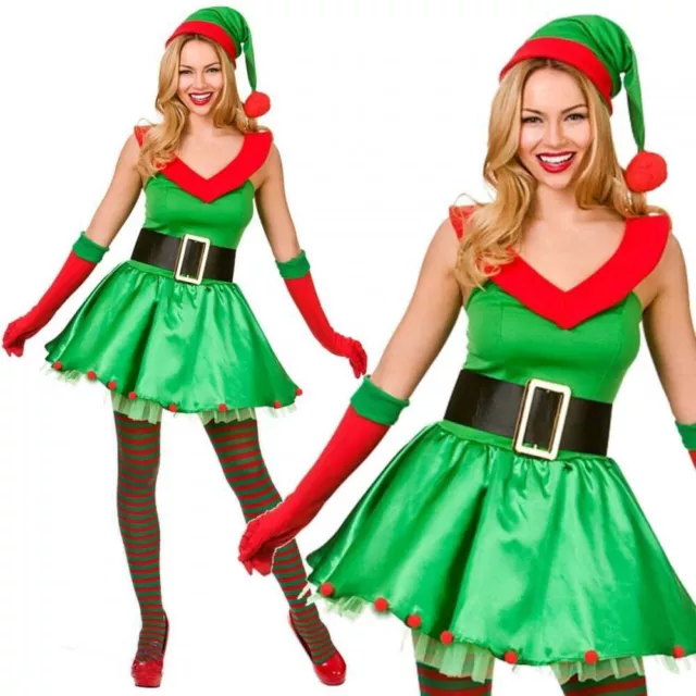 Ladies Womens Sexy Santas Little Helper Elf  Fancy Dress Christmas Costume UK