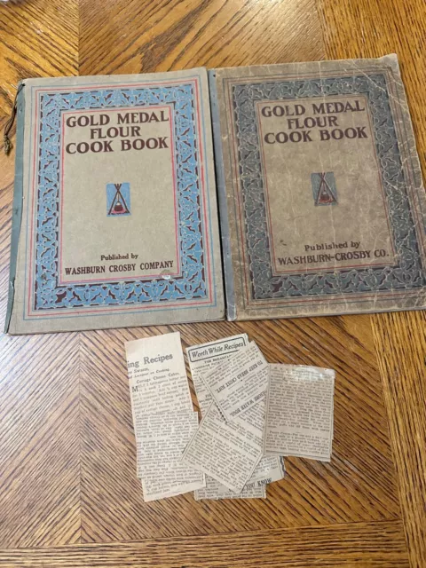 Two VTG Washburn Crosby Gold Medal Flour Cookbooks 1910 & 1917 Recipe Clippings