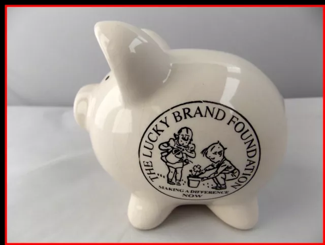 Lucky Brand Foundation Piggy Bank Vintage Porcelain 3 1/2 x 4" inches White Pig