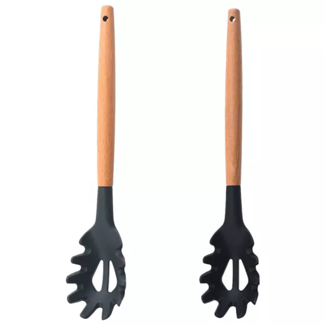 2pcs Wooden Handle Pasta Fork & Spoon Set - Strainer & Server-