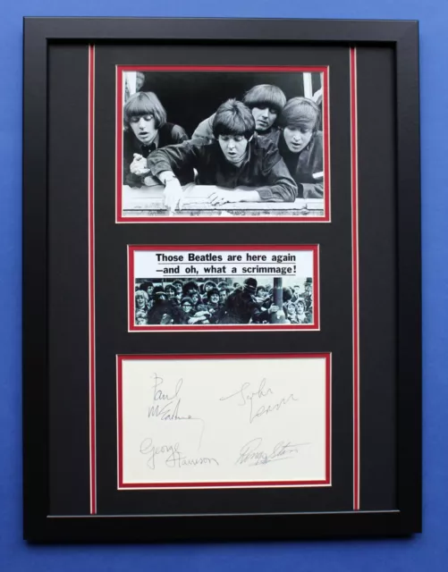 THE BEATLES AUTOGRAPHS framed masterly display Beatlemania