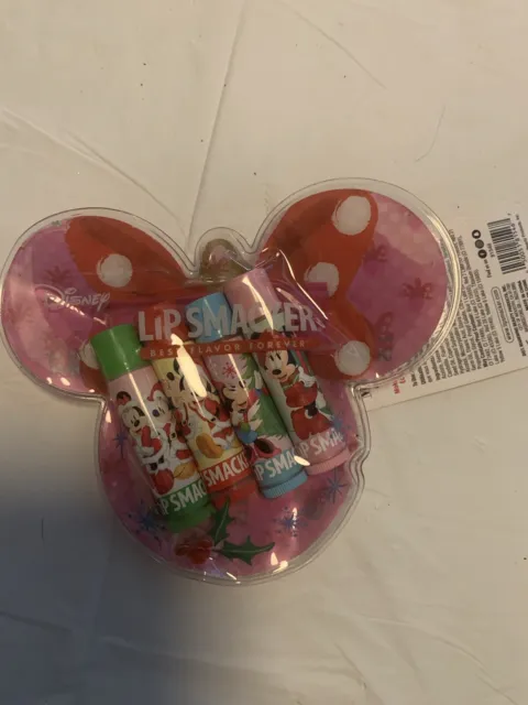 New Minnie Mouse Lip Smacker 4 Chapsticks Peppermint Mocha Merry Cranberry Jolly