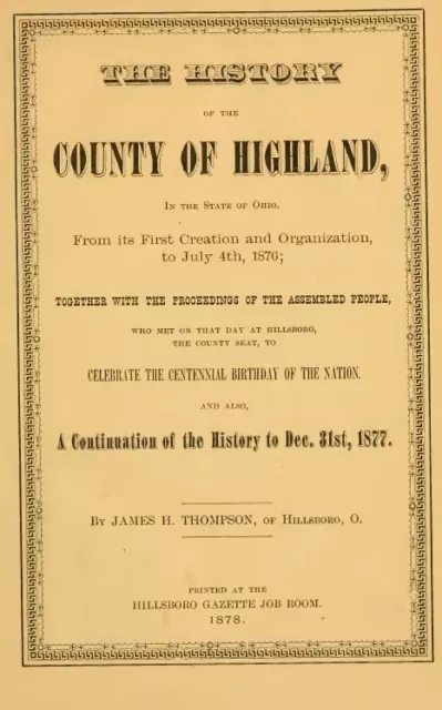 1878 HIGHLAND County Ohio OH, History and Genealogy Ancestry Family Tree DVD B14