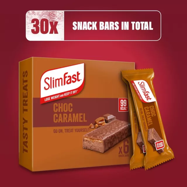 SlimFast Snack Bar, Low Calorie Snack, Choc Caramel Flavour, 30 x 26 g Multipack 3