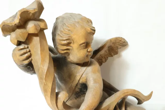 Alte 42cm große geschnitzte Holzfigur Holz Figur Putto Knabe Puttofigur Leuchter 2