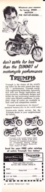 1962 Triumph Motorcycle - T120/R, T100S/C, T6S/R, T-20 ~ Rare Original Print Ad