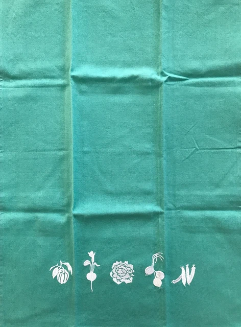 Crate and Barrel-Embroidered Vegetables Dishtowel- 20" x 30" AQUA/White- NWOT