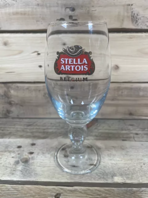 STELLA ARTOIS BELGIUM Glass 7.5” Beer Chalice Logo Starburst Stem 33CL ...