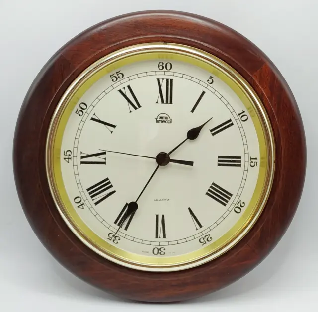 Vintage Smiths Timecal Round Wooden Quartz Battery Wall Clock 11.5" Diameter