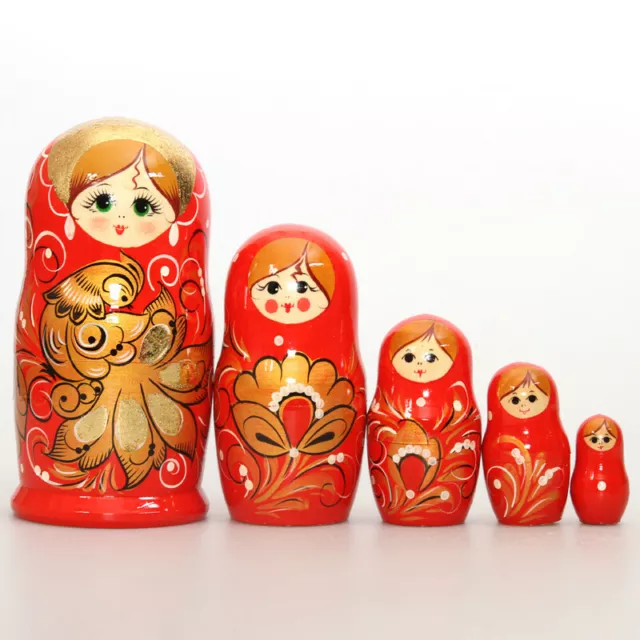 Firebird Nesting Doll, Red/Gold, Painted by Hand, 7" Matryoshka