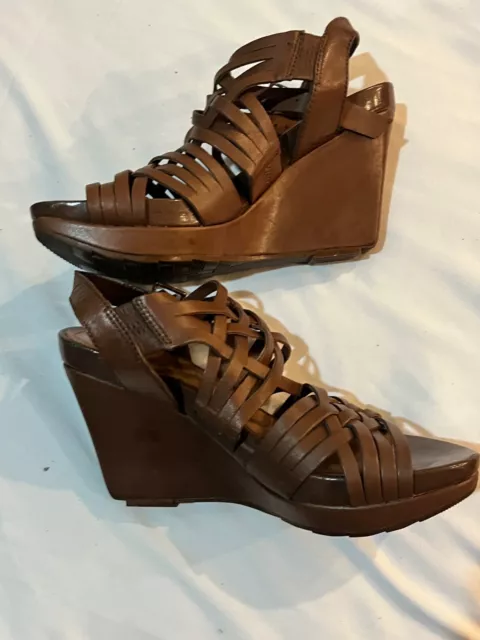 Kenneth Cole Reaction Sole Envy Platform Wedge Sandals Brown Open Toe  Size 6 2