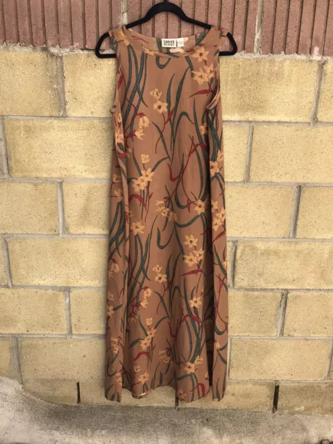 Vintage Chico's Designs 100% Silk Brown Floral Sleeveless Maxi Dress Size 2/L/XL