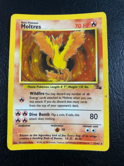 Pokemon WOTC 1999 Fossil Base Set Moltres Rare HOLO Vintage Pokemon Card