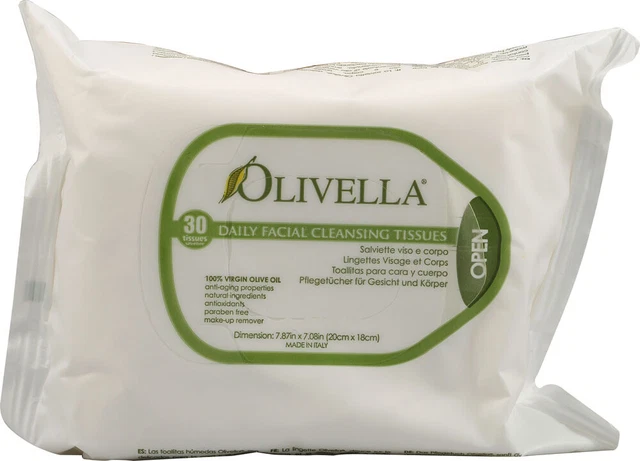 Tejidos de limpieza facial diaria de Olivella, 30 piezas