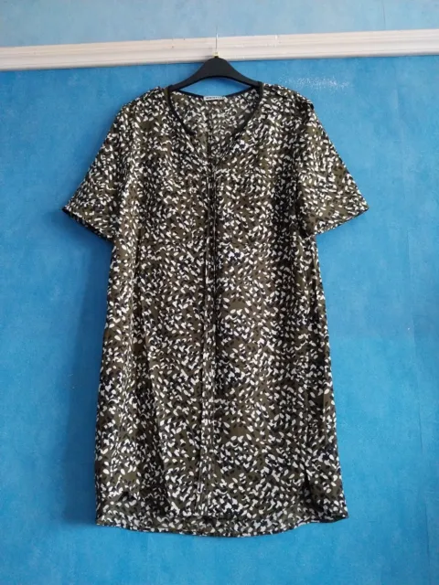 Whistles Green 100% Silk Leopard Print Short Sleeve Tunic Shift Dress Size 10