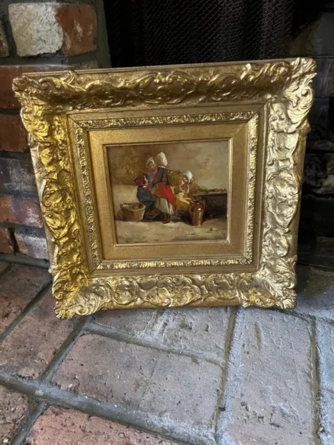 Antique Pair of 19th Century Oil Paintings on Panel Gold Gilt Framed