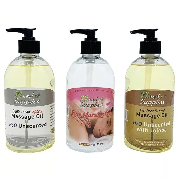 Massage Oil 500ml + Pump, Water Dispersible H2Oil Premium Grade Unscented