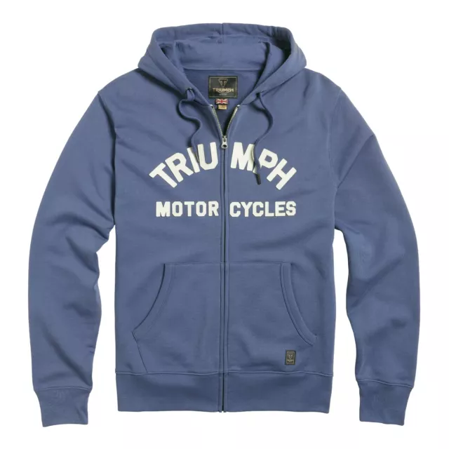 GENUINE Triumph Motorcycles Lavenham Zip Thru Hoodie - Blue 100% Cotton NEW