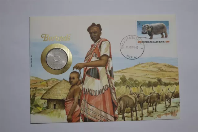 🧭 Burundi 5 Francs 1980 Coin Cover B53 #75