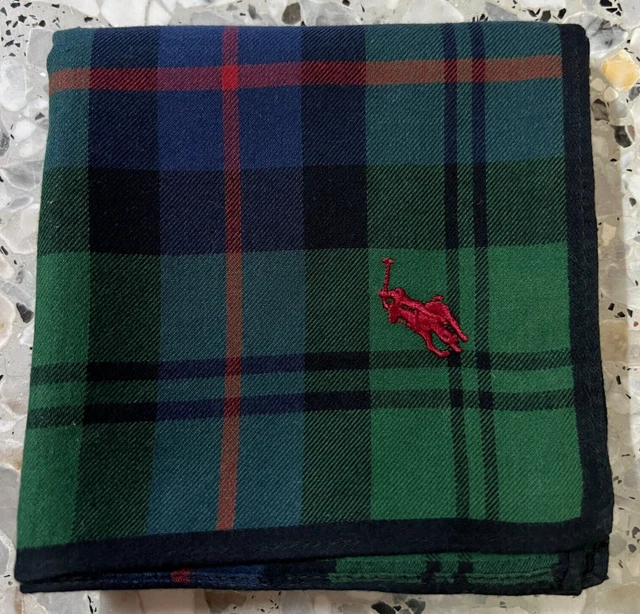 Classic Man Handkerchief Cotton Green & Blue Pocket Square 18" Art Plaid Checked