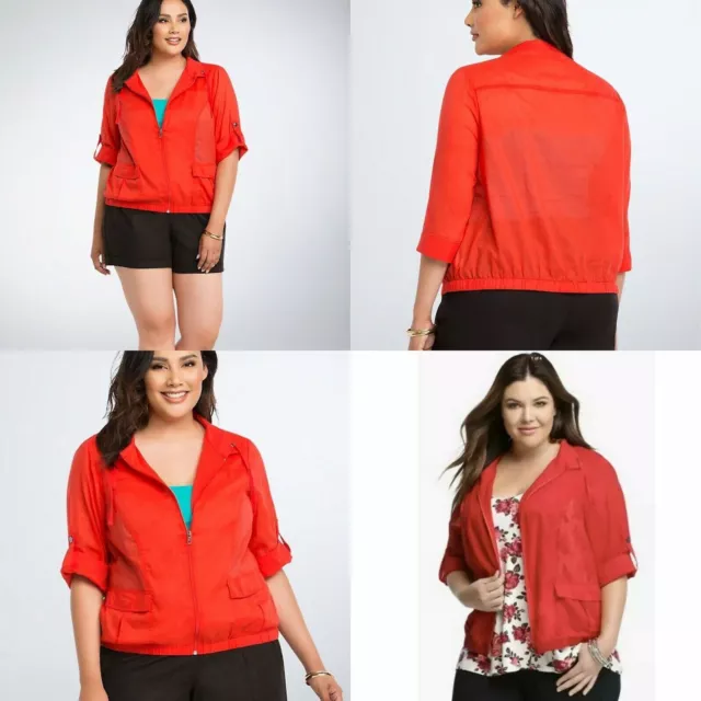 Torrid Ladies Size 1 (1X ) Red Featherweight Cropped Anorak Jacket NWT $55