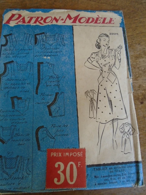 Patron De Couture Ancien ECHO DE LA MODE Pour Tablier Chic - Taille 44 - Années 60, Complet Mais état D'usage (rousseurs, Déchirures)