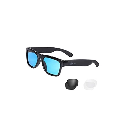 Audio Sunglasses, Voice Control and Open Ear Style Listen Black-blue lens